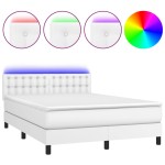 vidaXL Pat cu arcuri, saltea și LED, alb, 140x200 cm, piele eco