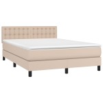 vidaXL Pat cu arcuri, saltea și LED, cappuccino, 140x200cm, piele eco