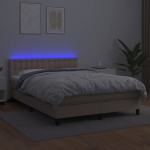 vidaXL Pat cu arcuri, saltea și LED, cappuccino, 140x200cm, piele eco