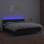 vidaXL Pat cu arcuri, saltea și LED, negru, 160x200cm, piele ecologică