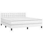 vidaXL Pat cu arcuri, saltea și LED, alb, 160x200 cm, piele ecologică