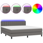vidaXL Pat cu arcuri, saltea și LED, gri, 160x200 cm, piele ecologică