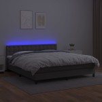 vidaXL Pat cu arcuri, saltea și LED, gri, 160x200 cm, piele ecologică