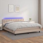 vidaXL Pat cu arcuri, cu saltea și LED, cappuccino 160x200cm piele eco vidaXL Pat cu arcuri, cu saltea și LED, cappuccino 160x200cm piele eco