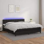 vidaXL Pat cu arcuri, saltea și LED, negru, 180x200cm, piele ecologică vidaXL Pat cu arcuri, saltea și LED, negru, 180x200cm, piele ecologică