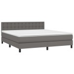 vidaXL Pat cu arcuri, saltea și LED, gri, 180x200 cm, piele ecologică