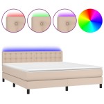 vidaXL Pat cu arcuri, cu saltea și LED cappuccino 180x200 cm piele eco vidaXL Pat cu arcuri, cu saltea și LED cappuccino 180x200 cm piele eco