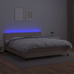 vidaXL Pat cu arcuri, cu saltea și LED cappuccino 180x200 cm piele eco vidaXL Pat cu arcuri, cu saltea și LED cappuccino 180x200 cm piele eco