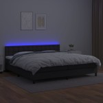 vidaXL Pat cu arcuri, saltea și LED, negru, 200x200cm, piele ecologică