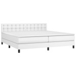 vidaXL Pat cu arcuri, saltea și LED, alb, 200x200 cm, piele ecologică