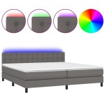 vidaXL Pat cu arcuri, saltea și LED, gri, 200x200 cm, piele ecologică