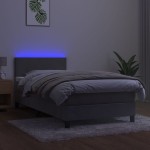vidaXL Pat cu arcuri, saltea și LED, gri deschis, 90x190 cm, catifea vidaXL Pat cu arcuri, saltea și LED, gri deschis, 90x190 cm, catifea