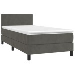 vidaXL Pat cu arcuri, saltea și LED, gri închis, 90x190 cm, catifea