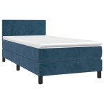 vidaXL Pat cu arcuri, saltea și LED, bleumarin, 90x190 cm, catifea