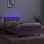 vidaXL Pat cu arcuri, saltea și LED, roz, 90x190 cm, catifea