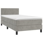 vidaXL Pat cu arcuri, saltea și LED, gri deschis, 90x200 cm, catifea