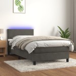 vidaXL Pat cu arcuri, saltea și LED, gri închis, 90x200 cm, catifea vidaXL Pat cu arcuri, saltea și LED, gri închis, 90x200 cm, catifea