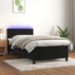 vidaXL Pat cu arcuri, saltea și LED, negru, 90x200 cm, catifea vidaXL Pat cu arcuri, saltea și LED, negru, 90x200 cm, catifea