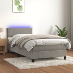 vidaXL Pat cu arcuri, saltea și LED, gri deschis, 100x200 cm, catifea vidaXL Pat cu arcuri, saltea și LED, gri deschis, 100x200 cm, catifea