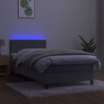 vidaXL Pat cu arcuri, saltea și LED, gri deschis, 100x200 cm, catifea vidaXL Pat cu arcuri, saltea și LED, gri deschis, 100x200 cm, catifea