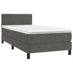 vidaXL Pat cu arcuri, saltea și LED, gri închis, 100x200 cm, catifea