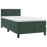 vidaXL Pat cu arcuri, saltea și LED, verde închis, 100x200 cm, catifea