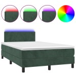 vidaXL Pat cu arcuri, saltea și LED, verde închis, 120x200 cm, catifea vidaXL Pat cu arcuri, saltea și LED, verde închis, 120x200 cm, catifea