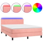 vidaXL Pat cu arcuri, cu saltea și LED, roz, 140x190 cm catifea