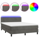 vidaXL Pat cu arcuri, saltea și LED, gri închis, 140x200 cm, catifea vidaXL Pat cu arcuri, saltea și LED, gri închis, 140x200 cm, catifea
