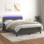 vidaXL Pat cu arcuri, saltea și LED, gri închis, 140x200 cm, catifea vidaXL Pat cu arcuri, saltea și LED, gri închis, 140x200 cm, catifea