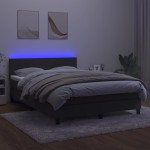 vidaXL Pat cu arcuri, saltea și LED, gri închis, 140x200 cm, catifea vidaXL Pat cu arcuri, saltea și LED, gri închis, 140x200 cm, catifea