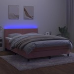 vidaXL Pat cu arcuri, saltea și LED, roz, 140x200 cm, catifea