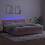 vidaXL Pat cu arcuri, saltea & LED, roz, 180x200 cm, catifea