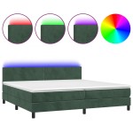 vidaXL Pat cu arcuri, saltea și LED, verde închis, 200x200 cm, catifea vidaXL Pat cu arcuri, saltea și LED, verde închis, 200x200 cm, catifea