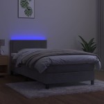 vidaXL Pat cu arcuri, saltea și LED, gri deschis, 90x190 cm, catifea