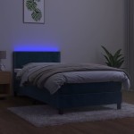vidaXL Pat cu arcuri, saltea și LED, bleumarin, 90x190 cm, catifea