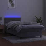 vidaXL Pat cu arcuri, saltea și LED, gri deschis, 90x200 cm, catifea