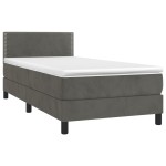 vidaXL Pat cu arcuri, saltea și LED, gri închis, 90x200 cm, catifea