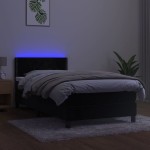 vidaXL Pat cu arcuri, saltea și LED, negru, 90x200 cm, catifea vidaXL Pat cu arcuri, saltea și LED, negru, 90x200 cm, catifea