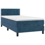 vidaXL Pat cu arcuri, saltea și LED, bleumarin, 90x200 cm, catifea