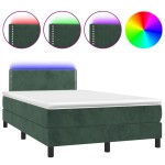 vidaXL Pat cu arcuri, saltea și LED, verde închis, 120x200 cm, catifea vidaXL Pat cu arcuri, saltea și LED, verde închis, 120x200 cm, catifea