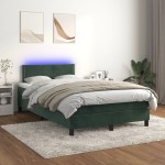 vidaXL Pat cu arcuri, saltea și LED, verde închis, 120x200 cm, catifea vidaXL Pat cu arcuri, saltea și LED, verde închis, 120x200 cm, catifea