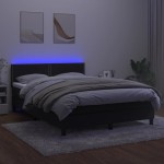 vidaXL Pat cu arcuri, saltea și LED, negru, 140x190 cm, catifea