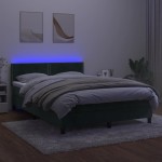 vidaXL Pat cu arcuri, saltea și LED, verde închis, 140x190 cm, catifea vidaXL Pat cu arcuri, saltea și LED, verde închis, 140x190 cm, catifea