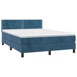 vidaXL Pat cu arcuri, saltea și LED, bleumarin, 140x190 cm, catifea
