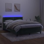 vidaXL Pat cu arcuri, saltea și LED, verde închis, 140x200 cm, catifea vidaXL Pat cu arcuri, saltea și LED, verde închis, 140x200 cm, catifea