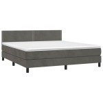 vidaXL Pat cu arcuri, saltea și LED, gri închis, 160x200 cm, catifea