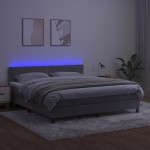 vidaXL Pat cu arcuri, saltea și LED, gri deschis, 180x200 cm, catifea
