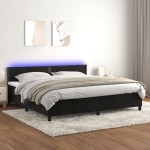 vidaXL Pat cu arcuri, saltea și LED, negru, 200x200 cm, catifea vidaXL Pat cu arcuri, saltea și LED, negru, 200x200 cm, catifea