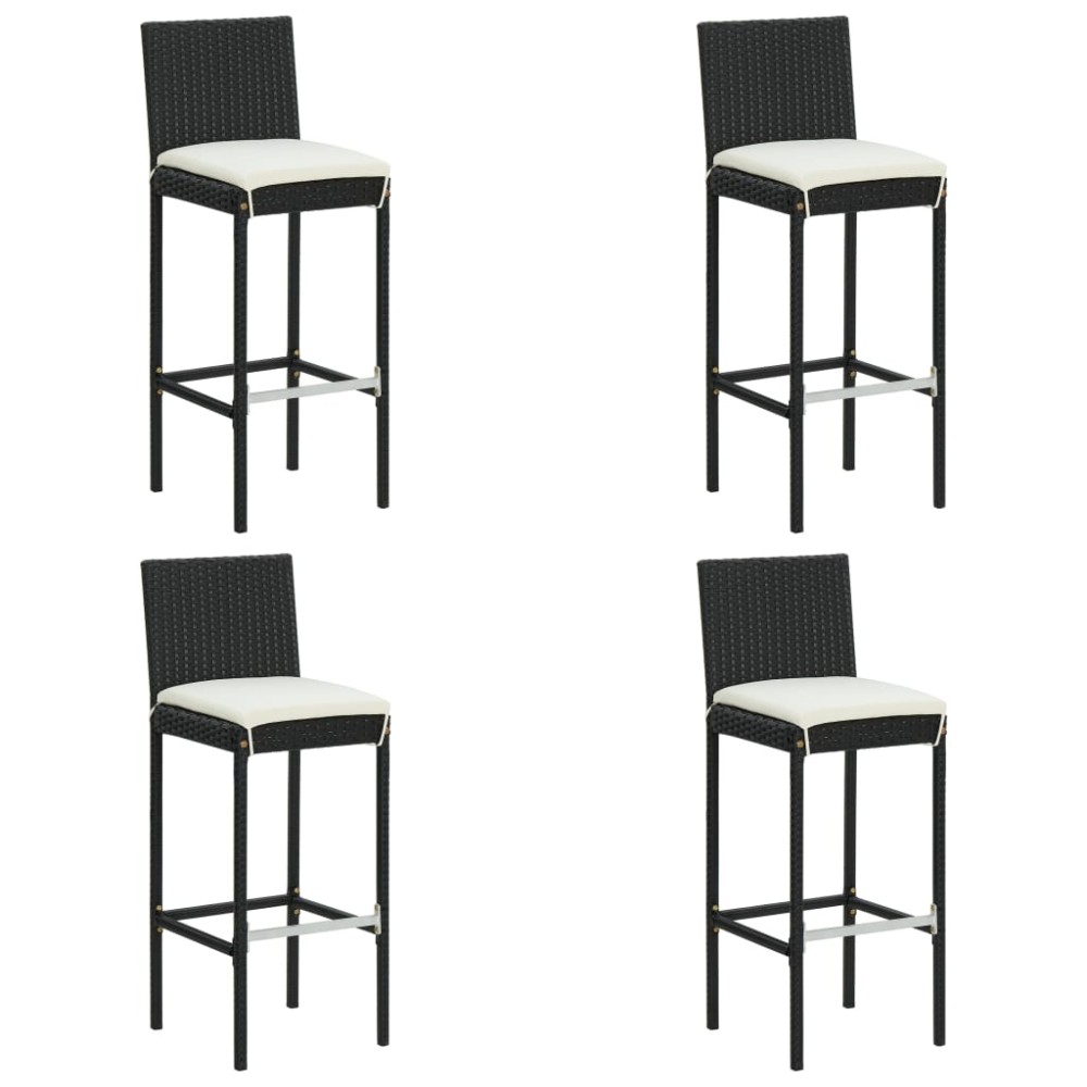vidaXL Scaune de bar pentru grădină, cu perne, 4 buc. negru, poliratan